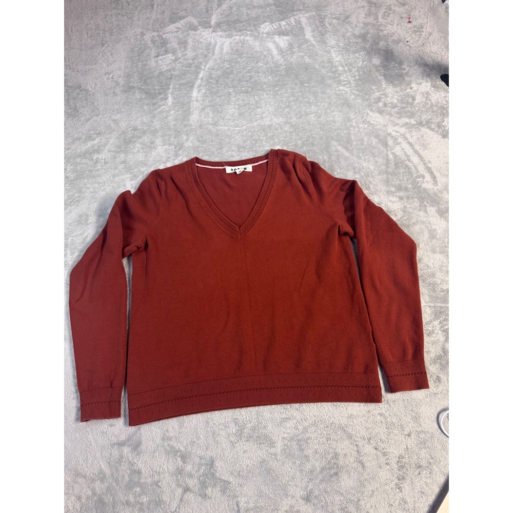 Boden Womens Rust Orange V-Neck Pointelle Trim Cotton Blend Sweater K0831